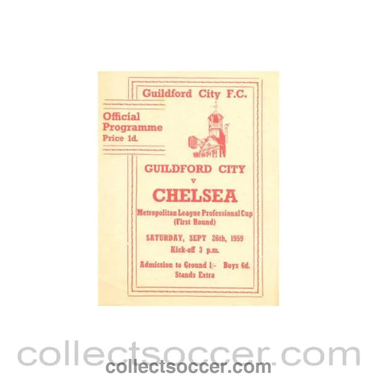 1959 - Guildford City vChelsea official programme 26/09/1959 Very Rare! - Collect Soccer