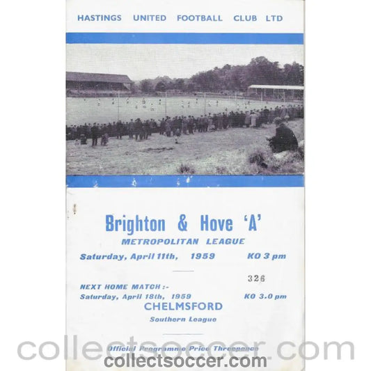 1959 Hastings United v Brighton and Hove Albion Football Programme - Collect Soccer