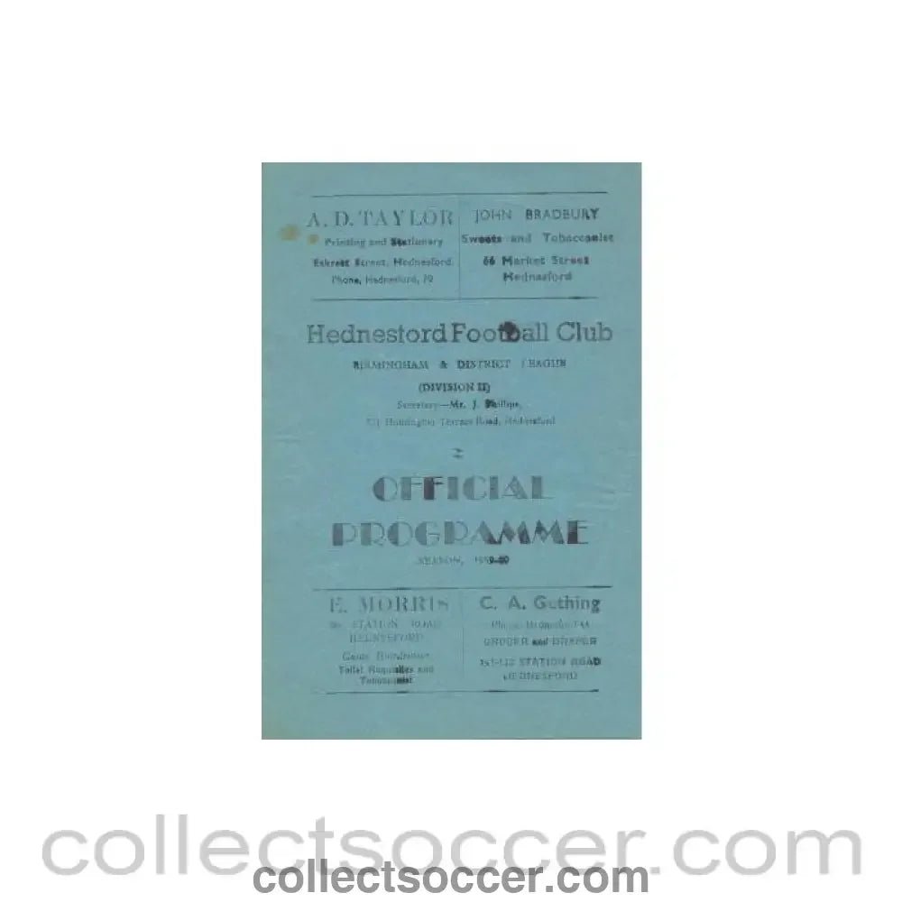 1959 - Hednesford Town v Stratford official programme 12/12/1959 - Collect Soccer