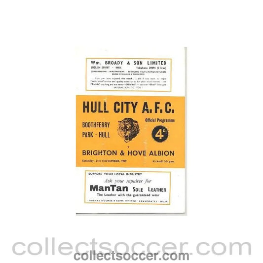 1959 - Hull City v Brighton & Hove official programme 21/11/1959 - Collect Soccer