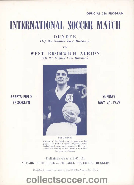 1959 - In Brooklyn USA - Dundee United v West Bromwich Albion official programme 24/05/1959 Mint Condition.