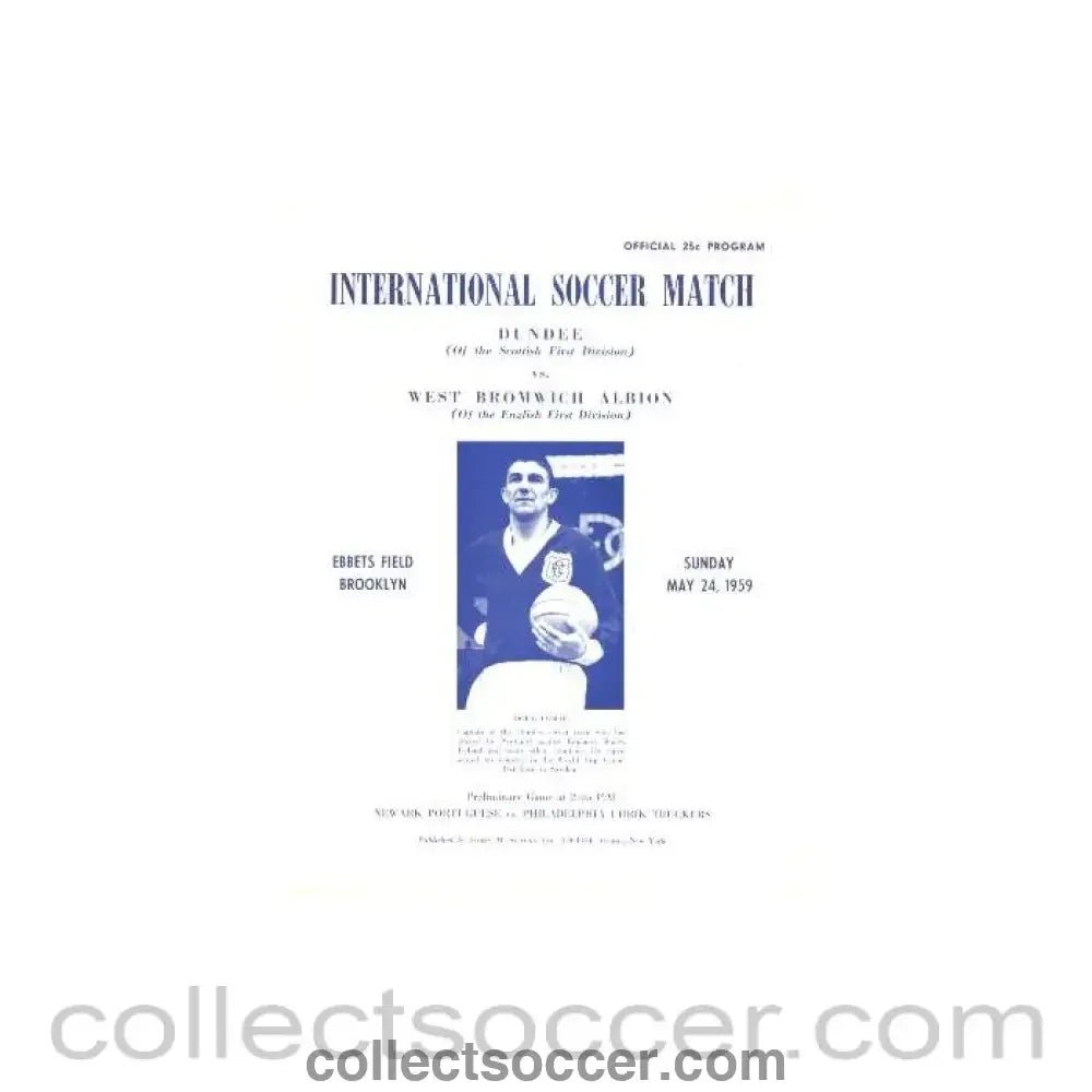 1959 - In Brooklyn USA - Dundee United v West Bromwich Albion official programme 24/05/1959 Very Rare! - Collect Soccer