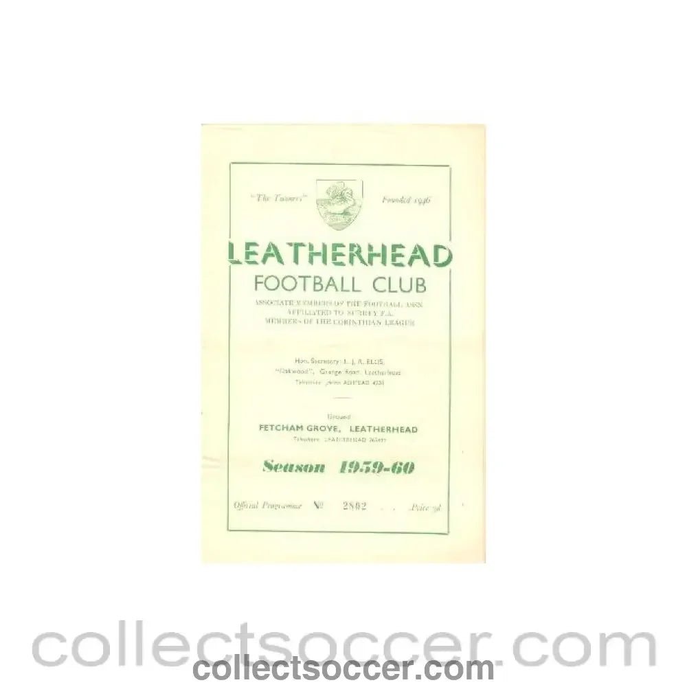 1959 - Leatherhead v Sheppey United official programme 21/11/1959 - Collect Soccer