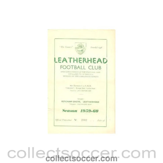 1959 - Leatherhead v Sheppey United official programme 21/11/1959 - Collect Soccer