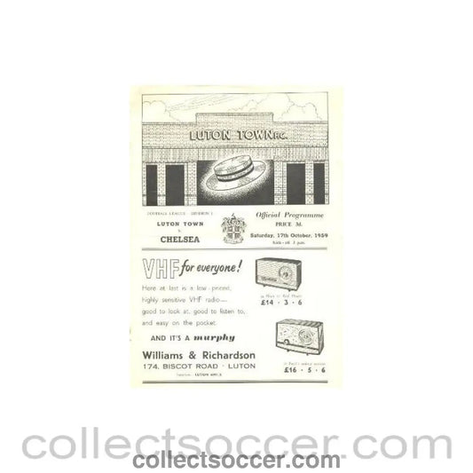 1959 - Luton Town vChelsea official programme 17/10/1959