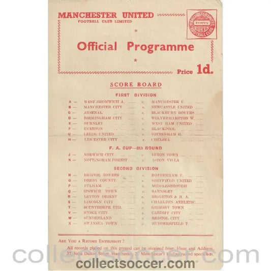 1959 - Manchester United Reserves v Derby County Reserves 14/3/1959 Official Football Programme - Collect Soccer