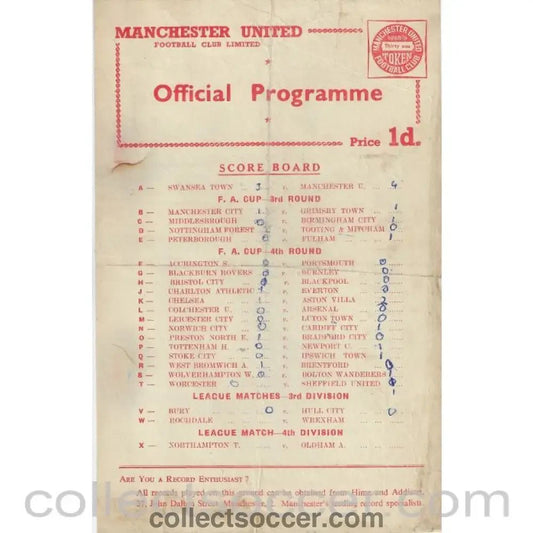 1959 - Manchester United Reserves v Notts County Reserves 24/1/1959 Official Football Programme - Collect Soccer
