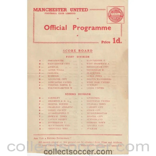 1959 - Manchester United Reserves v Wolverhampton Wanderers Reserves 30/3/1959 Official Football Programme - Collect Soccer