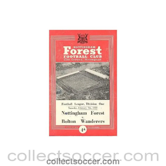 1959 - Nottingham Forest v Bolton Wanderers official programme 07/02/1959 Football League - Collect Soccer