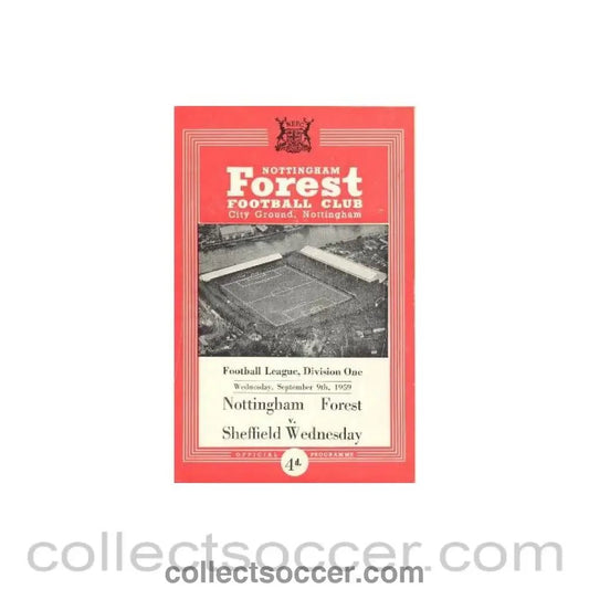 1959 - Nottingham Forest v Sheffield Wednesday official programme 09/09/1959 Football League - Collect Soccer