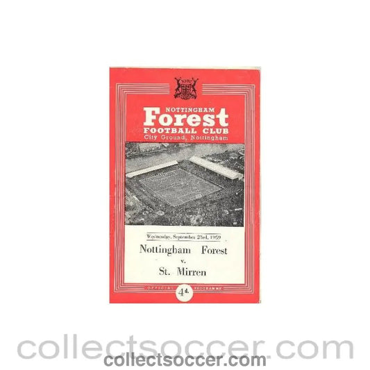 1959 - Nottingham Forest v St. Mirren official programme 23/09/1959 - Collect Soccer