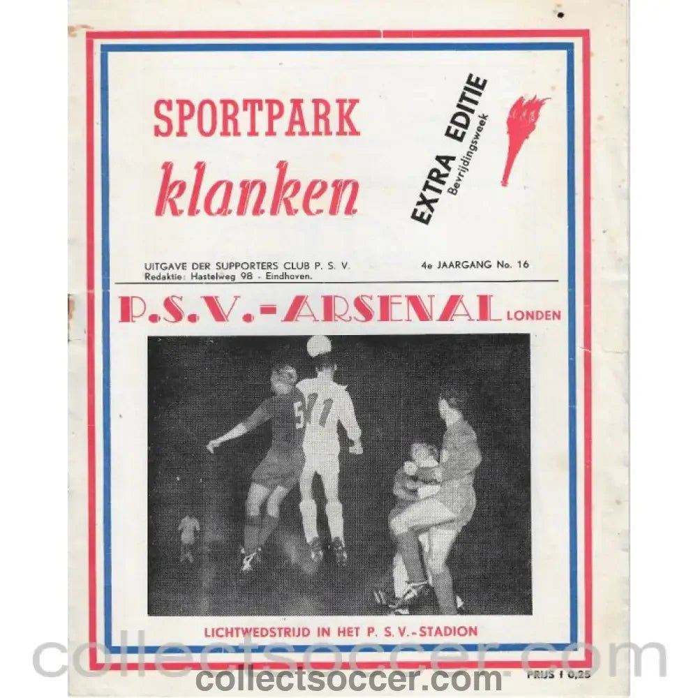 1959 - PSV Eindhoven v Arsenal 23/9/1959 Football Programme - Collect Soccer