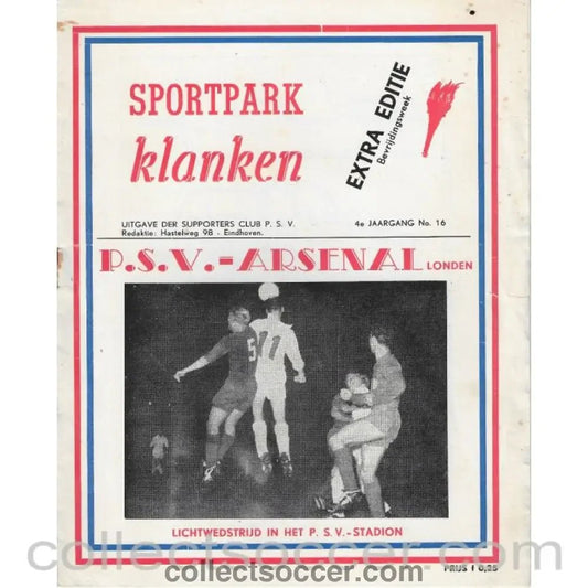 1959 - PSV Eindhoven v Arsenal 23/9/1959 Football Programme - Collect Soccer