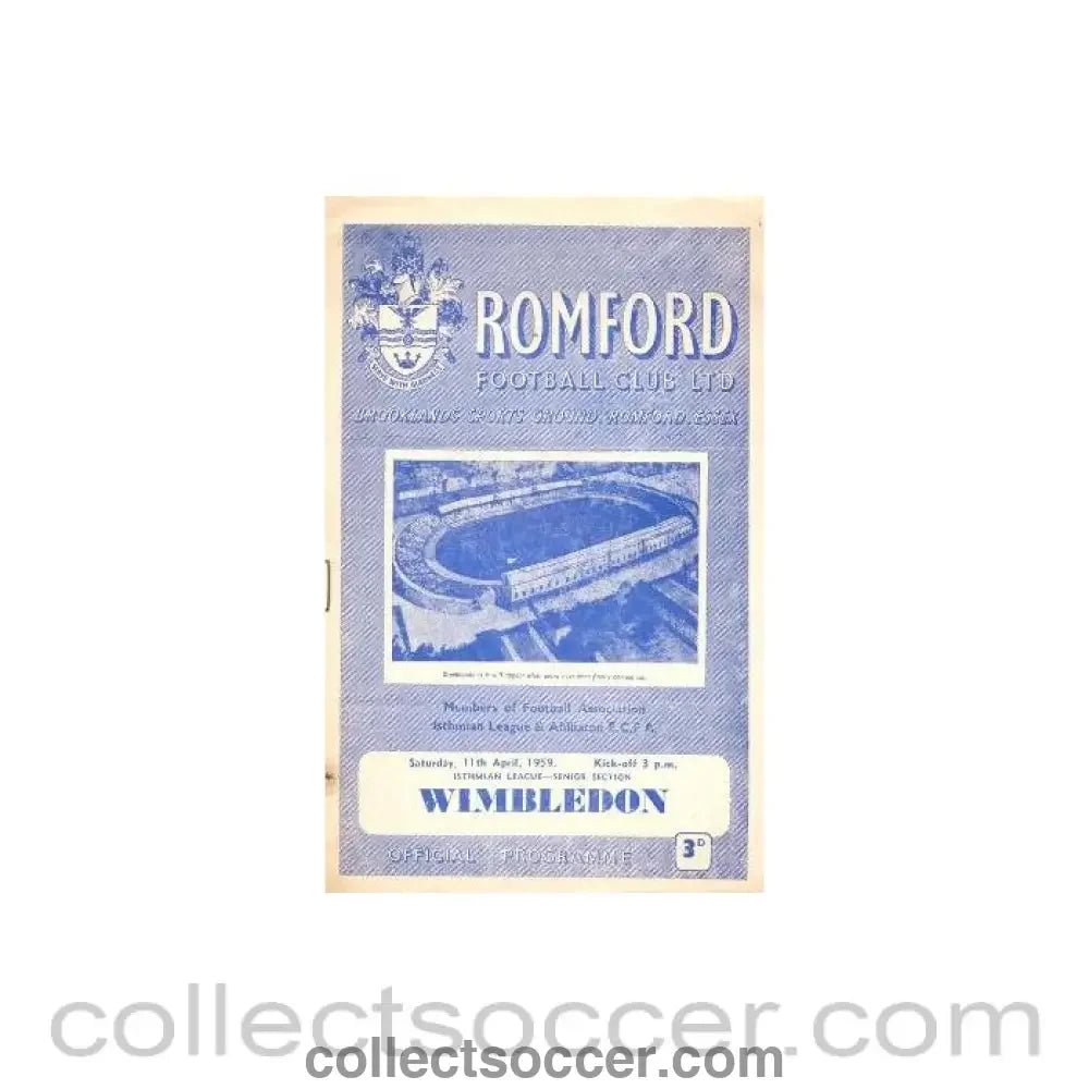1959 - Romford v Wimbledon official programme 11/04/1959 - Collect Soccer
