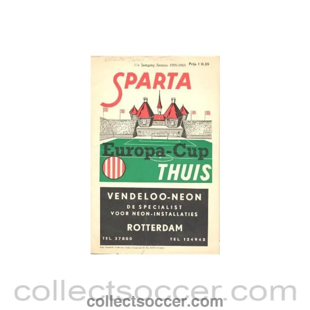 1959 - Sparta Rotterdam v Glasgow Rangers official programme 1959-1960 - Collect Soccer