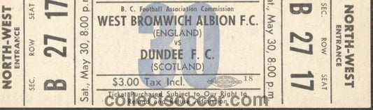 1959 Ticket Played in Canada West Bromwich Albion v Dundee Mint Condition - Collect Soccer