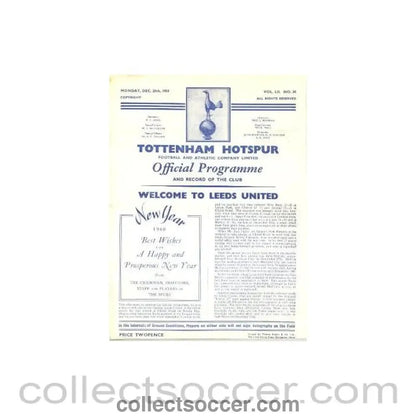 1959 - Tottenham Hotspur v Leeds United official programme 28/12/1959 - Collect Soccer