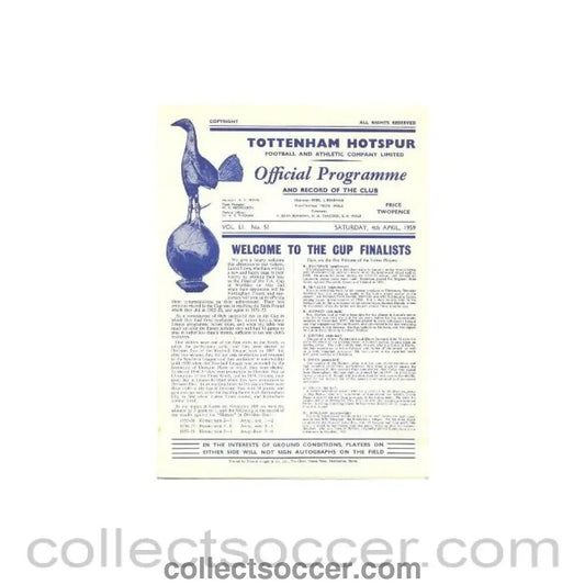 1959 - Tottenham Hotspur v Luton Town official programme 04/04/1959 Football League - Collect Soccer