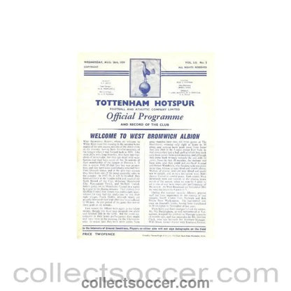 1959 - Tottenham Hotspur v West Bromwich Albion official programme 26/08/1959 - Collect Soccer
