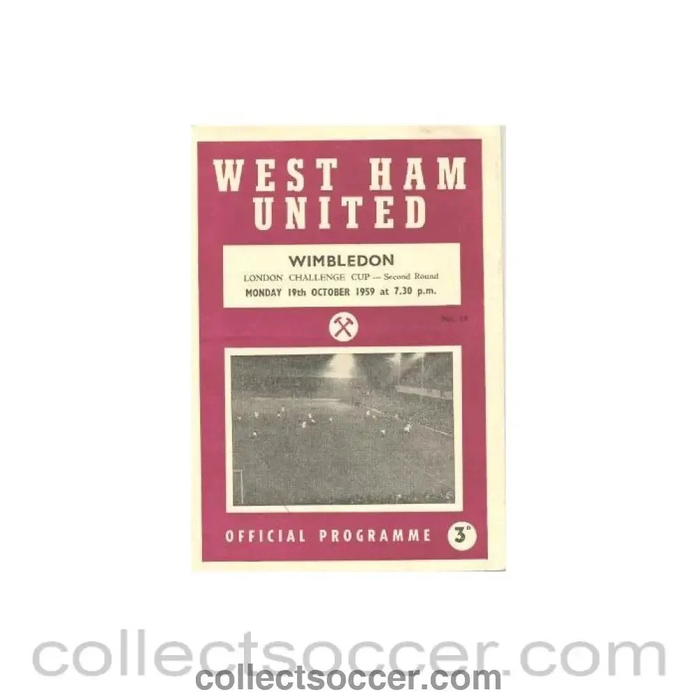 1959 - West Ham United v Wimbledon official programme 19/10/1959 - Collect Soccer