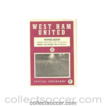 1959 - West Ham United v Wimbledon official programme 19/10/1959 - Collect Soccer
