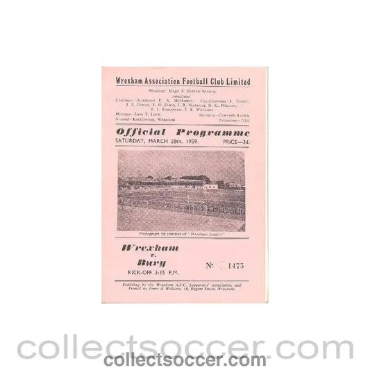 1959 - Wrexham v Bury official programme 28/03/1959 - Collect Soccer