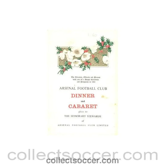 1960 - Arsenal - Dinner & Cabaret to The Honorary Stewards of Arsenal FC menu with ribbon 08/12/1960