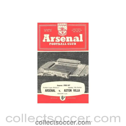 1960 - Arsenal v Aston Villa official programme 15/10/1960 - Collect Soccer