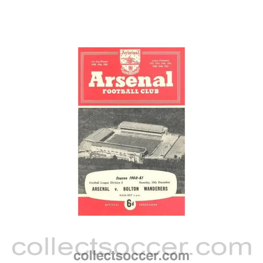1960 - Arsenal v Bolton Wanderers official programme 10/12/1960