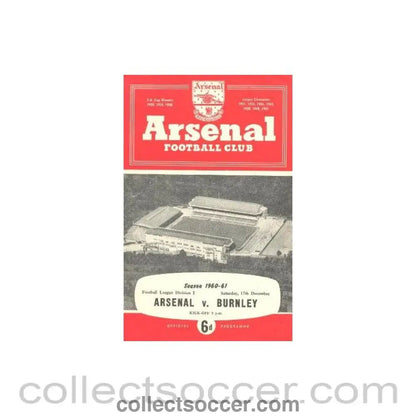 1960 - Arsenal v Burnley official programme 17/12/1960 - Collect Soccer