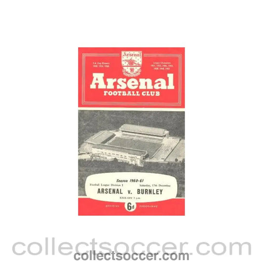 1960 - Arsenal v Burnley official programme 17/12/1960