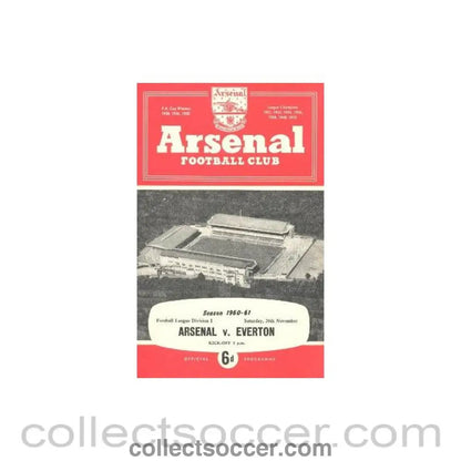 1960 - Arsenal v Everton official programme 26/11/1960 - Collect Soccer