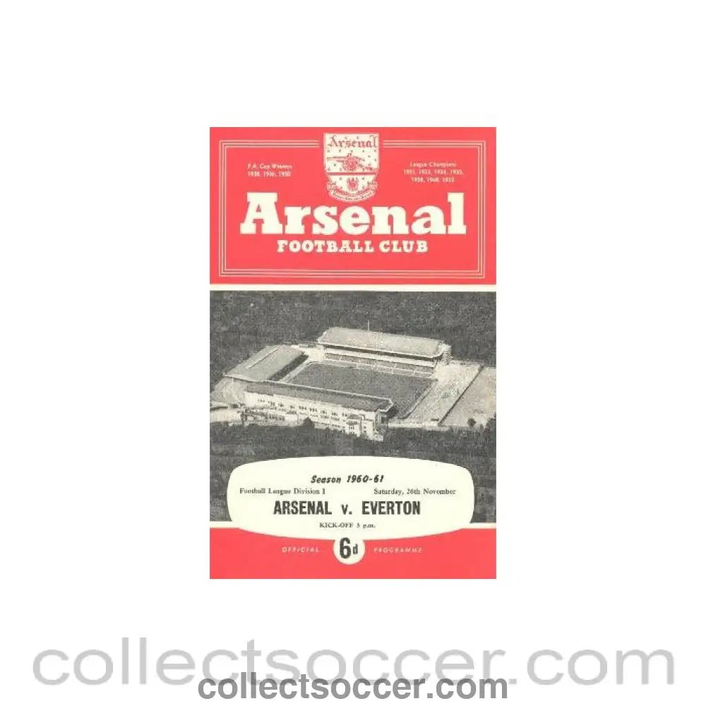 1960 - Arsenal v Everton official programme 26/11/1960 - Collect Soccer