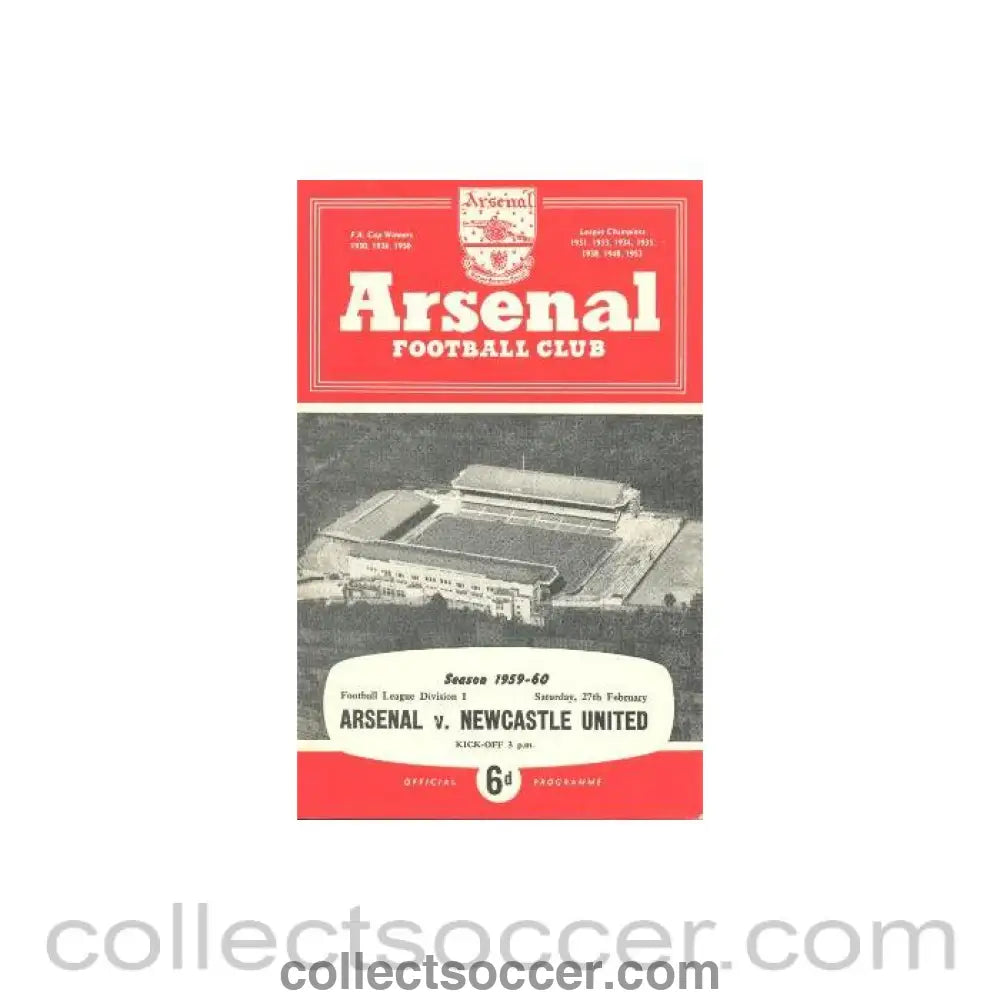 1960 - Arsenal v Newcastle United official programme 27/02/1960