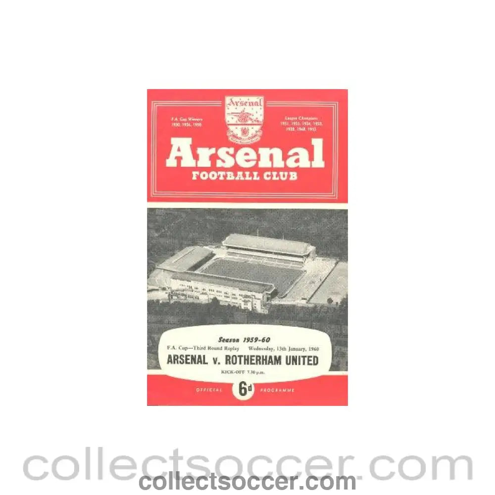 1960 - Arsenal v Rotherham United official programme 13/01/1960