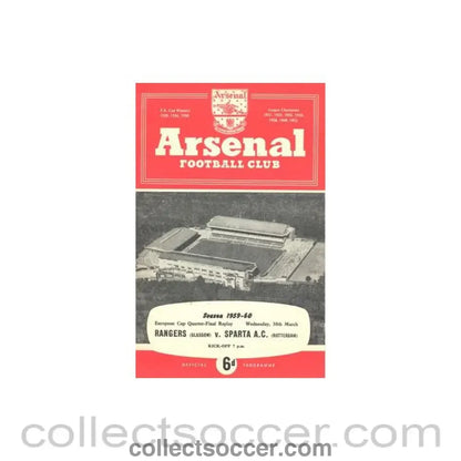 1960 - Arsenal v Sparta Rotterdam official programme 30/03/1960 European Cup