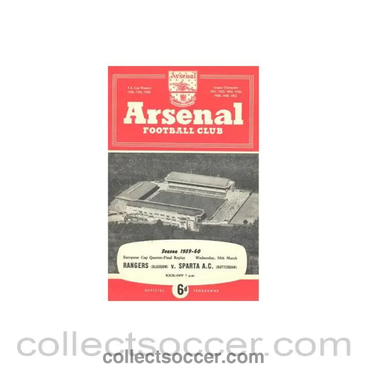 1960 - Arsenal v Sparta Rotterdam official programme 30/03/1960 European Cup