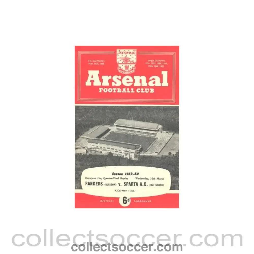 1960 - Arsenal v Sparta Rotterdam official programme 30/03/1960 European Cup