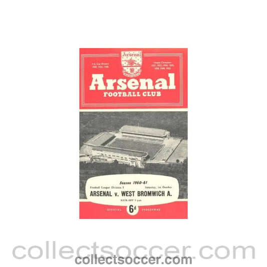 1960 - Arsenal v West Bromwich Albion official programme 01/10/1960