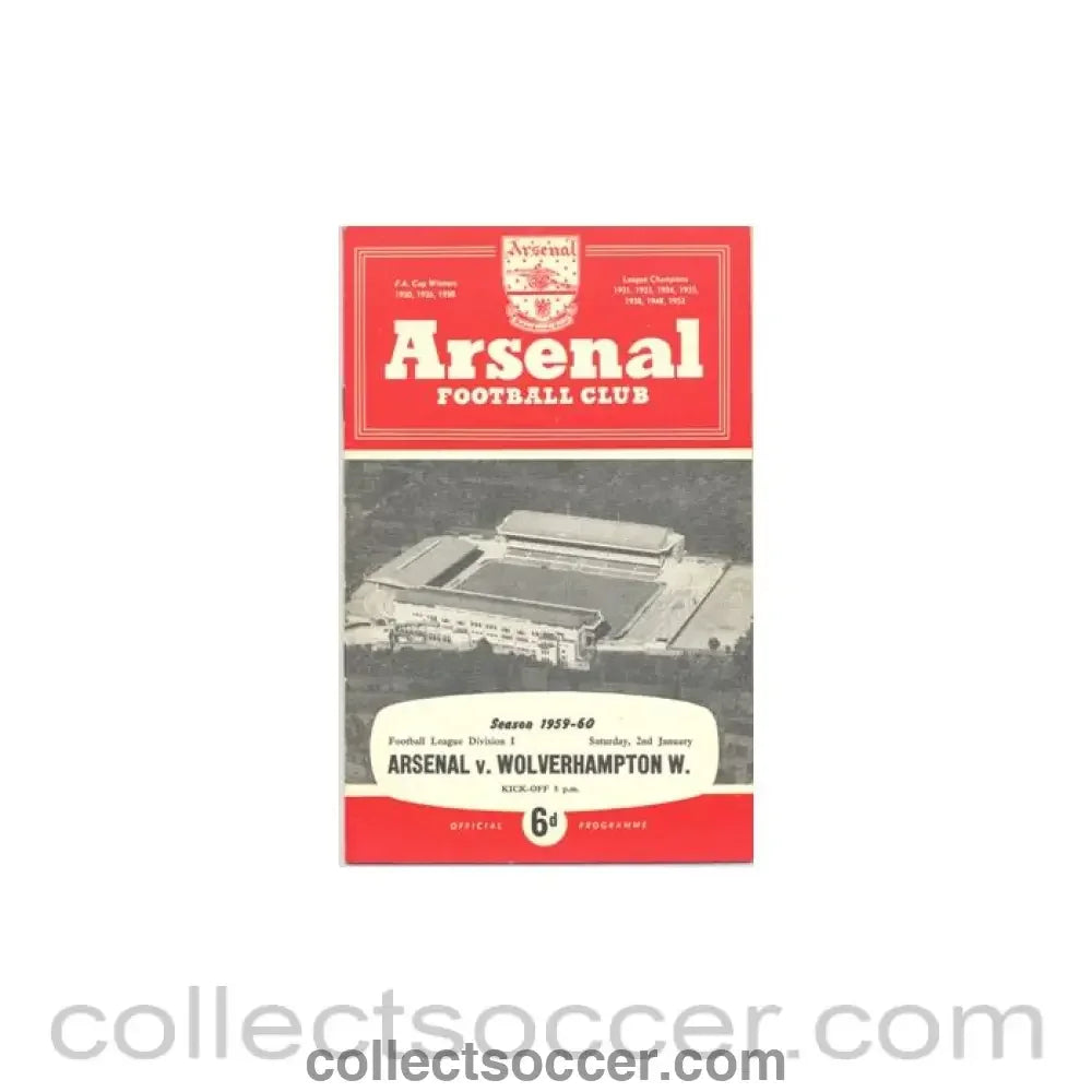 1960 - Arsenal v Wolverhampton W. official programme 02/01/1960