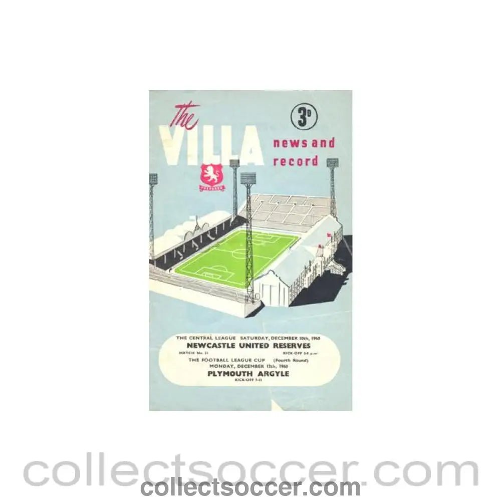 1960 - Aston Villa v Plymouth Argyle official programme 12/12/1960 Football League - Collect Soccer