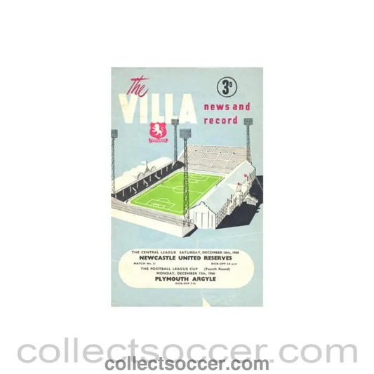 1960 - Aston Villa v Plymouth Argyle official programme 12/12/1960 Football League - Collect Soccer