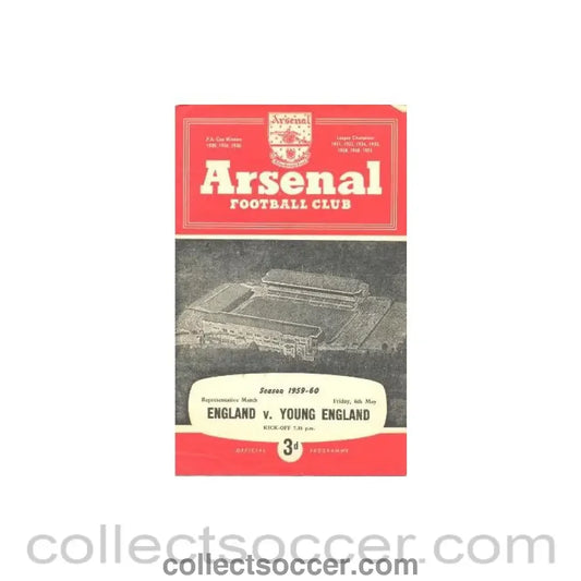 1960 - At Arsenal - England v Young England official programme 06/05/1960 Representative Match
