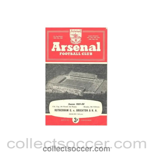 1960 - At Arsenal - Rotherham United v Brighton & Hove Albion official programme 08/02/1960 F.A. Cup