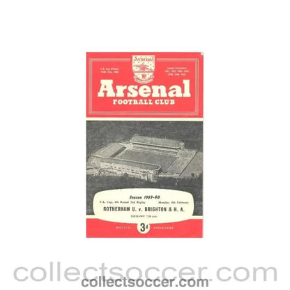 1960 - At Arsenal - Rotherham United v Brighton & Hove Albion official programme 08/02/1960 F.A. Cup - Collect Soccer