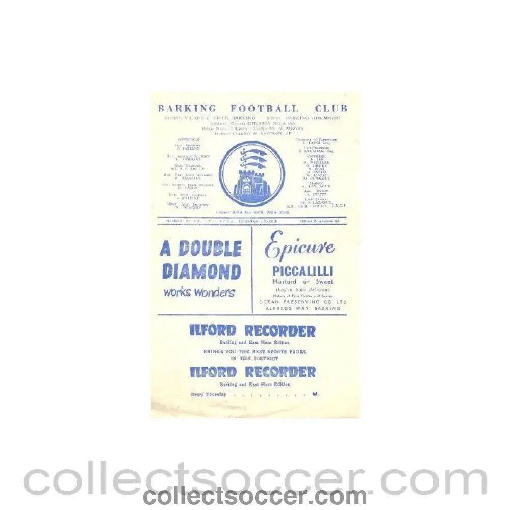 1960 - Barking v Wimbledon official programme probably early1960's - Collect Soccer