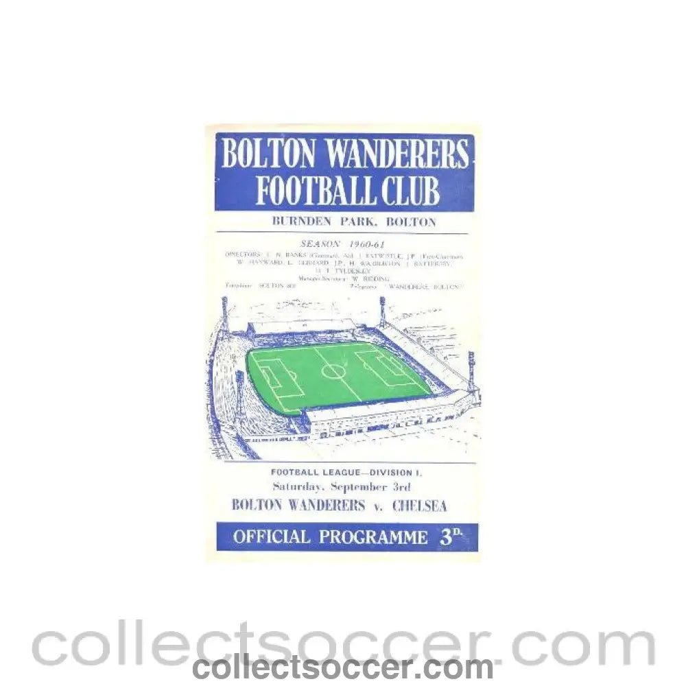 1960 - Bolton Wanderers vChelsea official programme 03/09/1960 - Collect Soccer