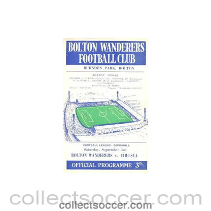 1960 - Bolton Wanderers vChelsea official programme 03/09/1960 - Collect Soccer