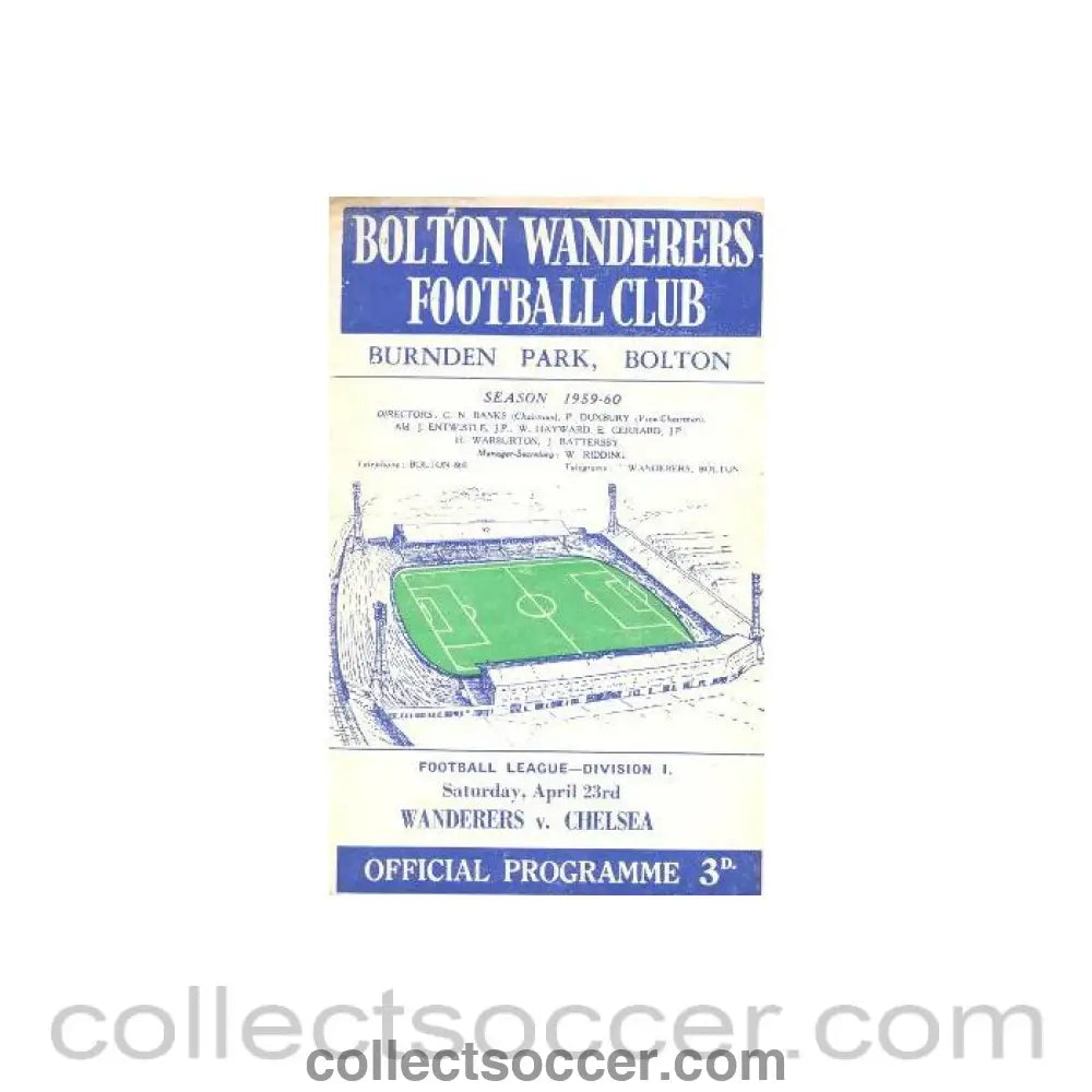 1960 - Bolton Wanderers vChelsea official programme 23/04/1960