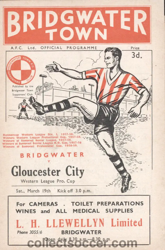 1960 Bridgwater Town v Gloucester City Pro Cup Official Programme